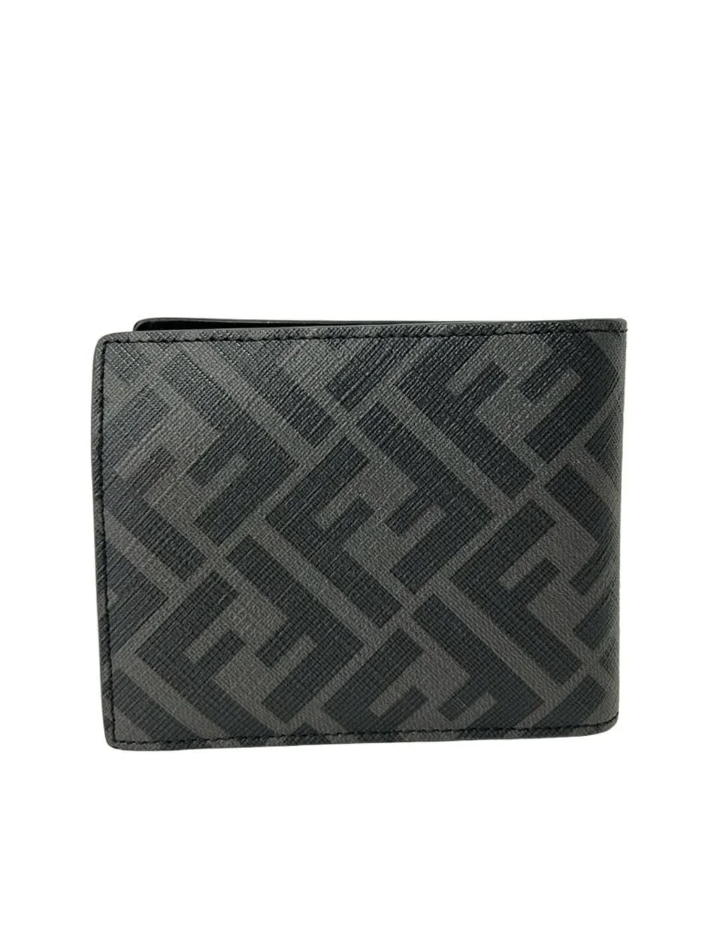 Fendi Bifold Wallet Zucca Pattern Gray Black Dark Yellow Leather